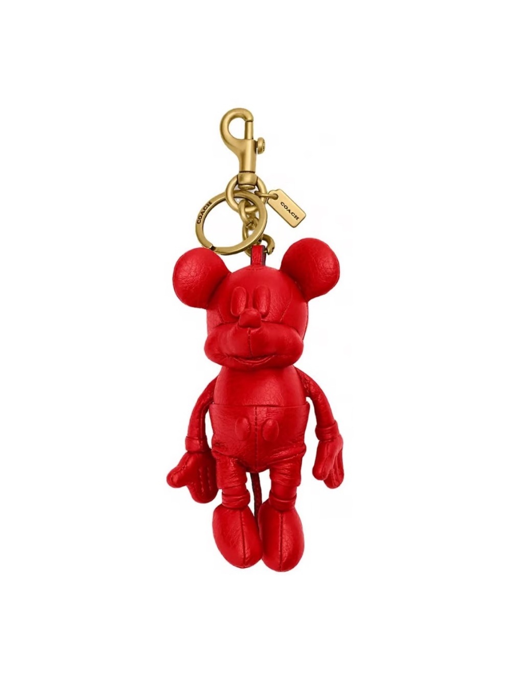 Coach Red Leather Mickey Mouse Key Charm with Gold Hardware